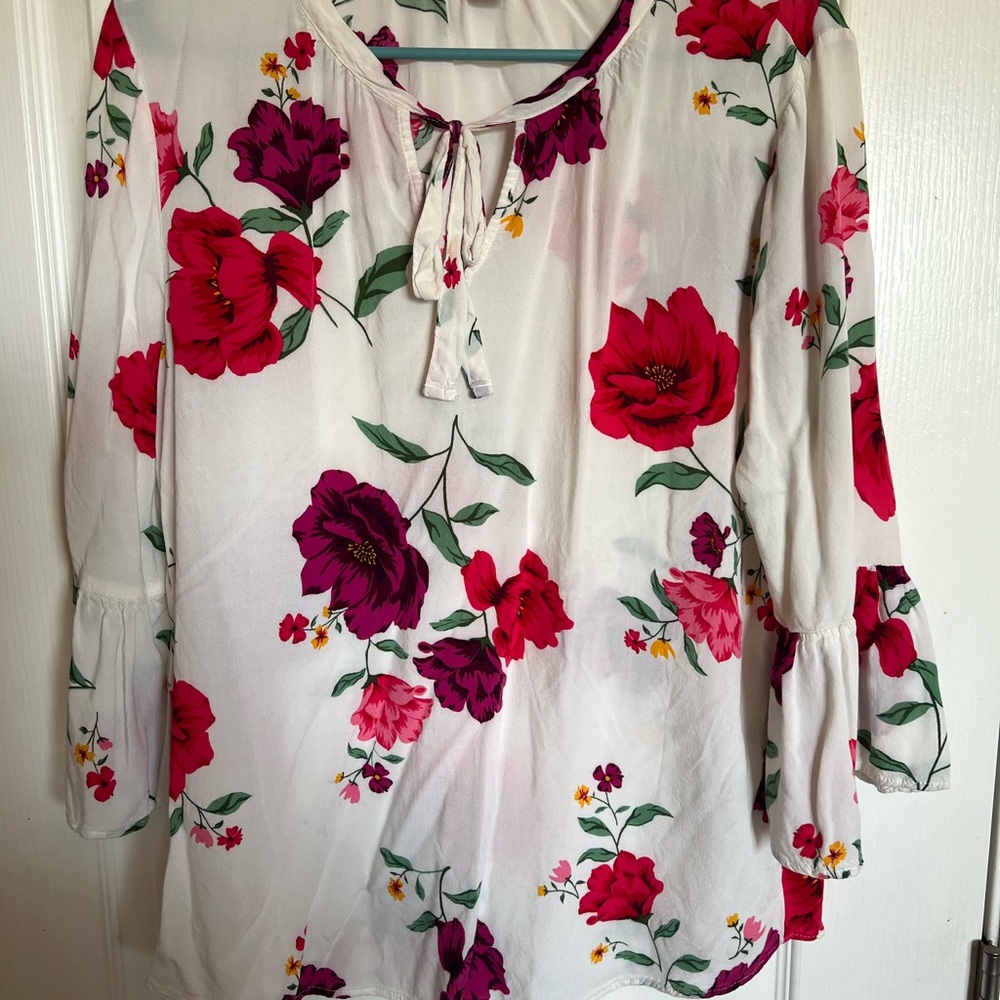 Old Navy Floral Blouse - White and Red